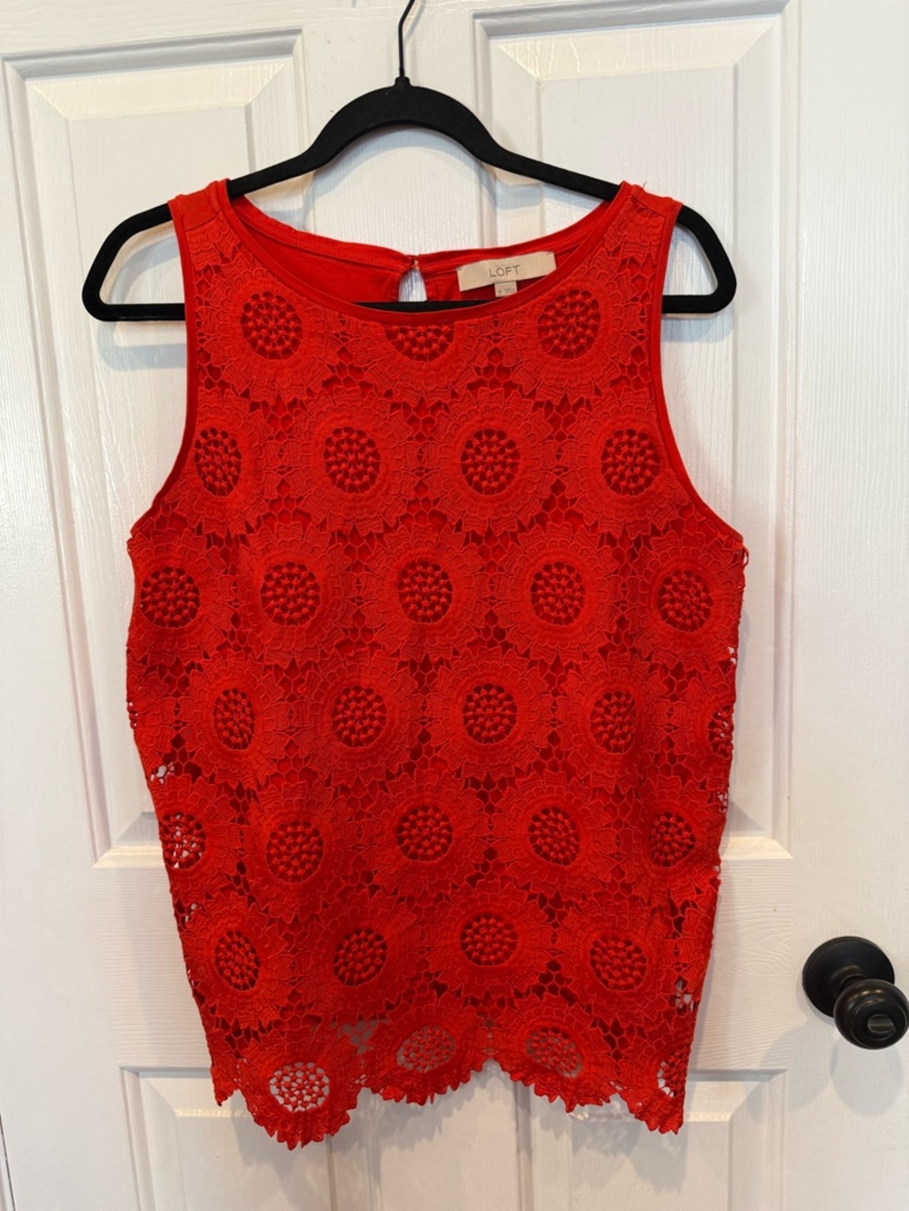 LOFT Red Crochet Lace Tank Top